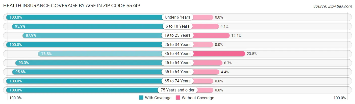 Health Insurance Coverage by Age in Zip Code 55749