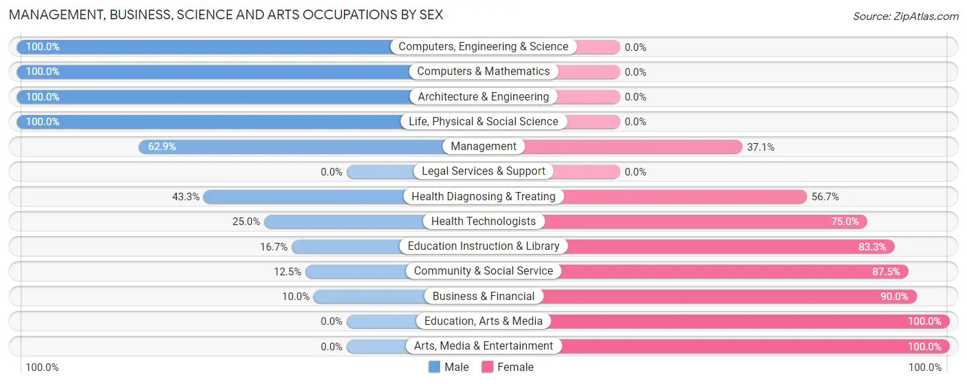 Management, Business, Science and Arts Occupations by Sex in Zip Code 55751