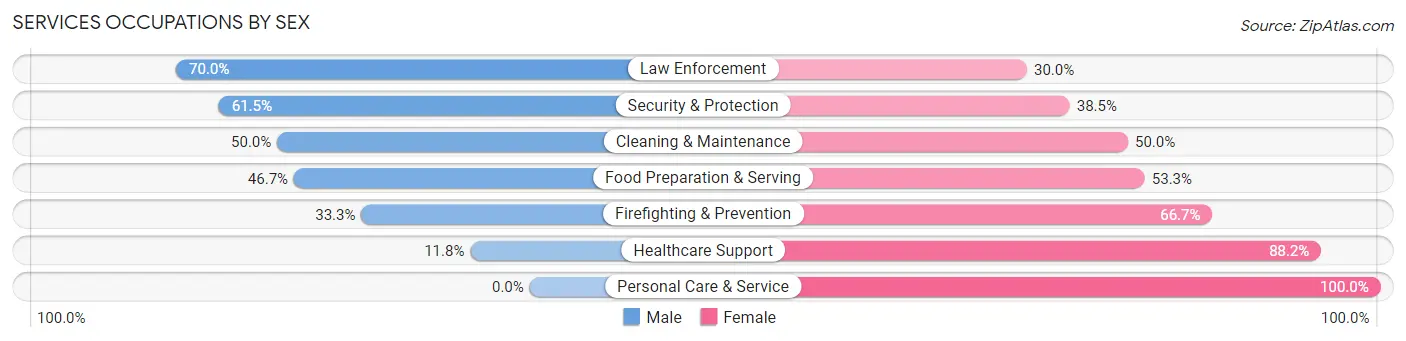 Services Occupations by Sex in Zip Code 55797