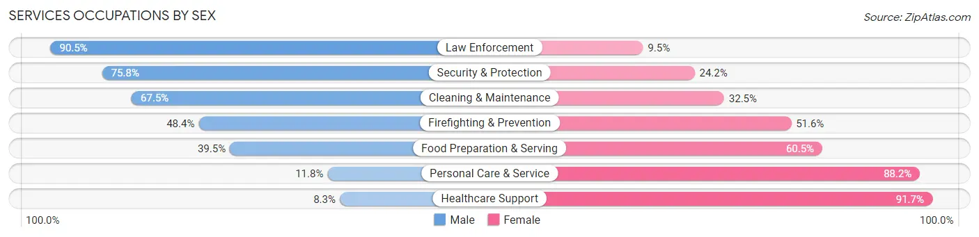 Services Occupations by Sex in Zip Code 55803