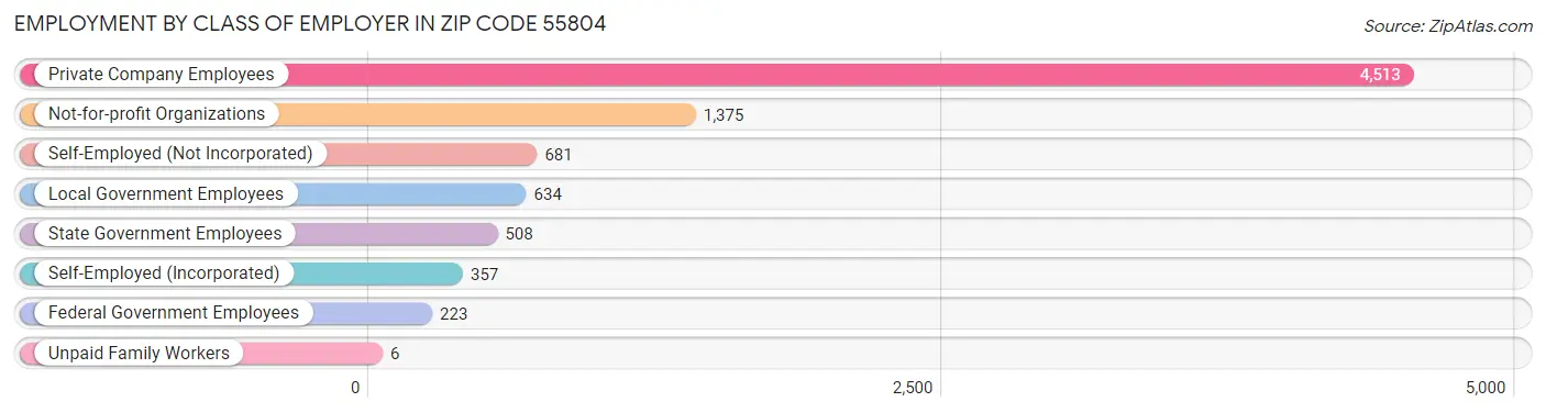 Employment by Class of Employer in Zip Code 55804