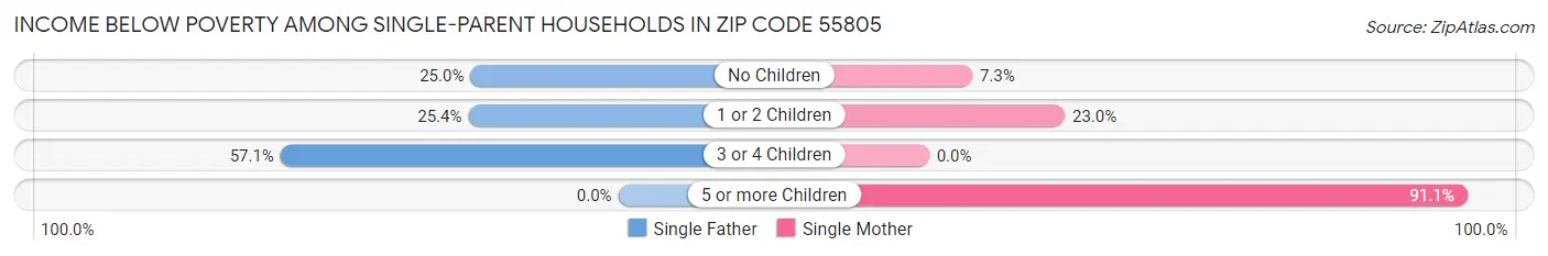 Income Below Poverty Among Single-Parent Households in Zip Code 55805