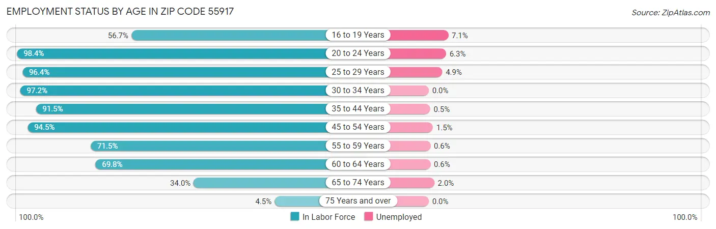 Employment Status by Age in Zip Code 55917