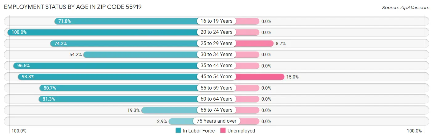 Employment Status by Age in Zip Code 55919