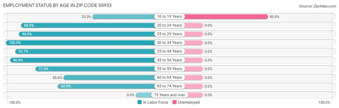 Employment Status by Age in Zip Code 55933