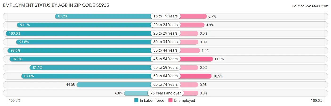 Employment Status by Age in Zip Code 55935