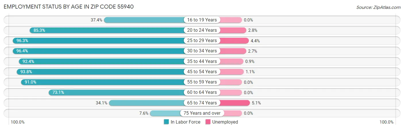 Employment Status by Age in Zip Code 55940