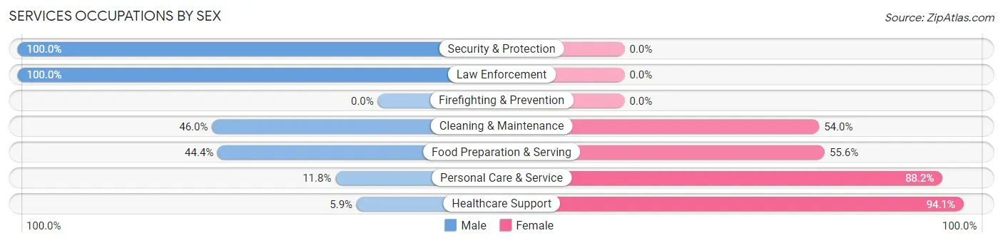 Services Occupations by Sex in Zip Code 55943
