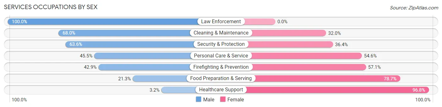 Services Occupations by Sex in Zip Code 55946