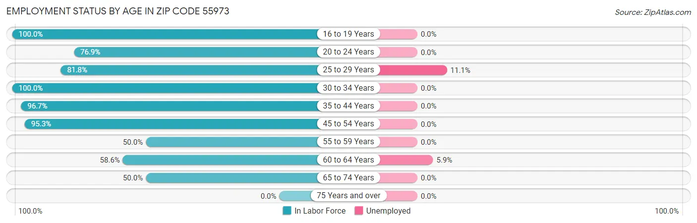 Employment Status by Age in Zip Code 55973