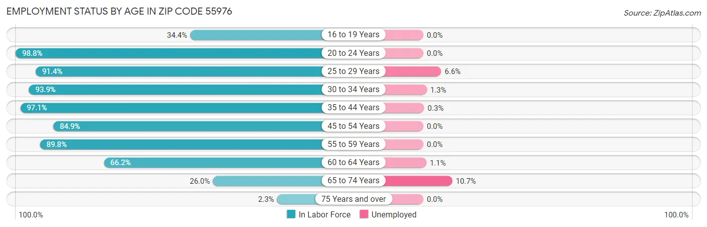 Employment Status by Age in Zip Code 55976