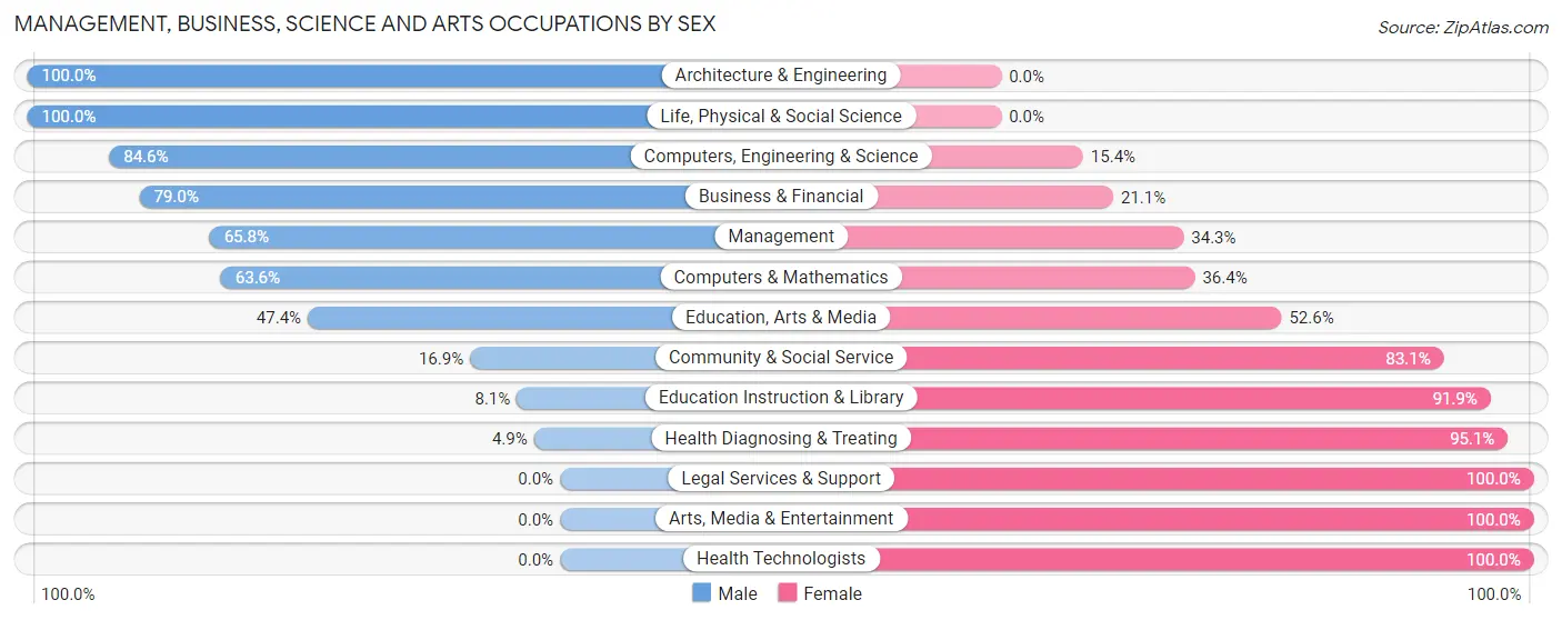 Management, Business, Science and Arts Occupations by Sex in Zip Code 55985