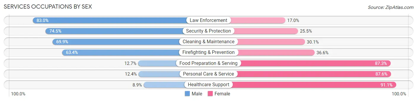 Services Occupations by Sex in Zip Code 56007