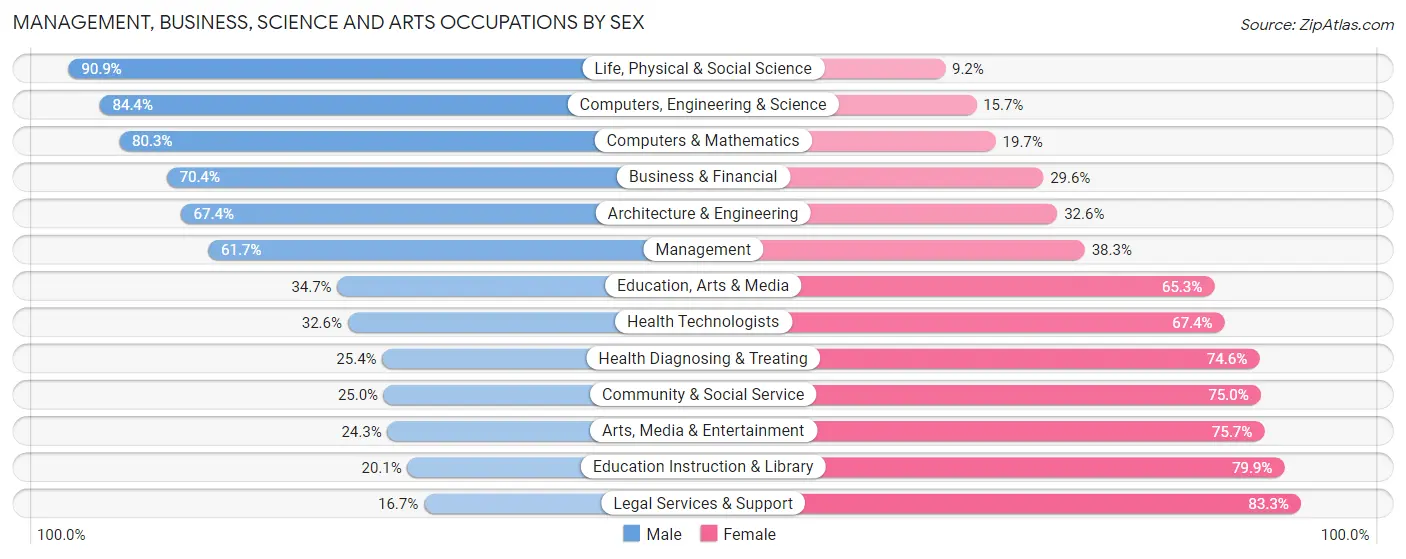 Management, Business, Science and Arts Occupations by Sex in Zip Code 56031