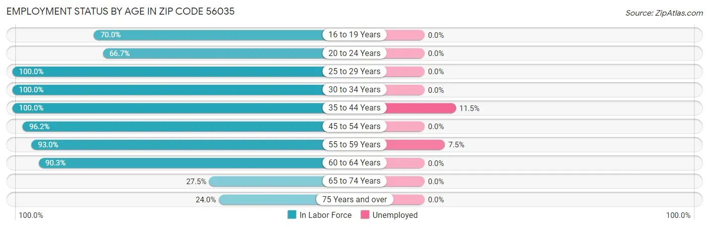 Employment Status by Age in Zip Code 56035