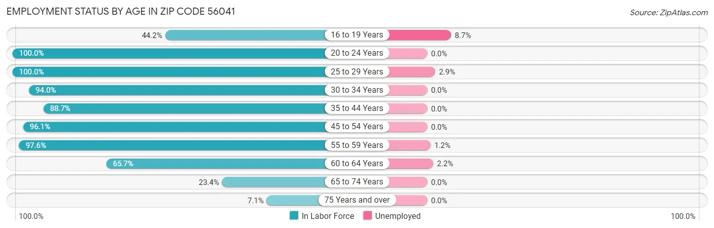 Employment Status by Age in Zip Code 56041