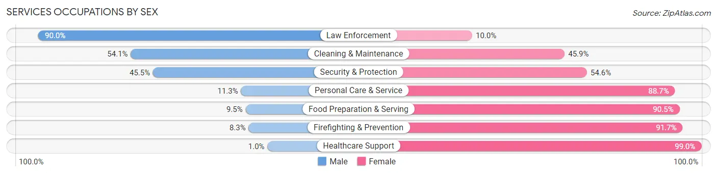 Services Occupations by Sex in Zip Code 56057