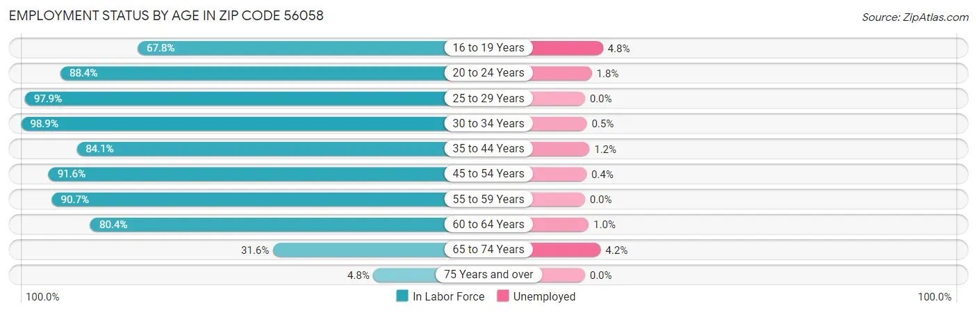 Employment Status by Age in Zip Code 56058