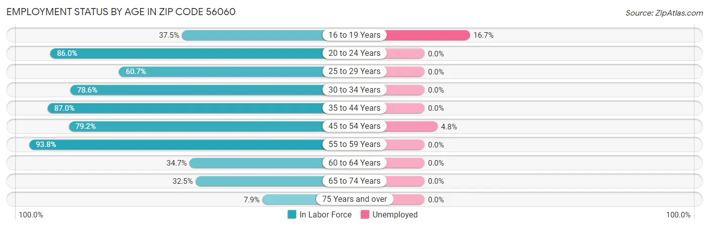 Employment Status by Age in Zip Code 56060