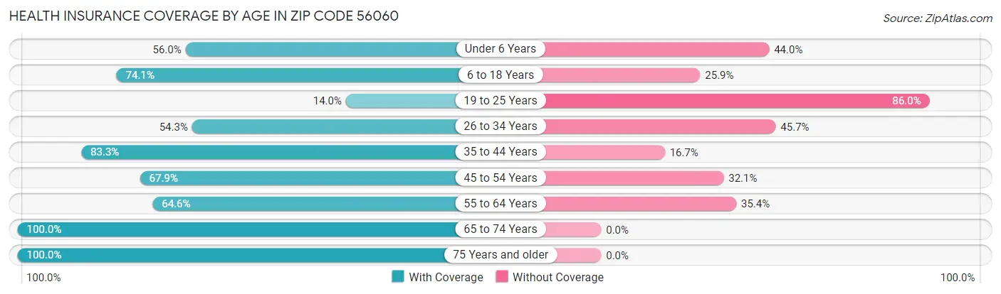 Health Insurance Coverage by Age in Zip Code 56060