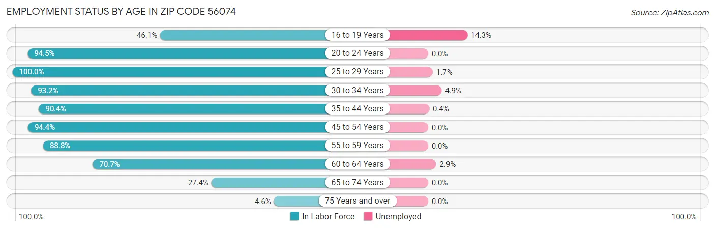 Employment Status by Age in Zip Code 56074