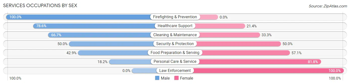 Services Occupations by Sex in Zip Code 56090
