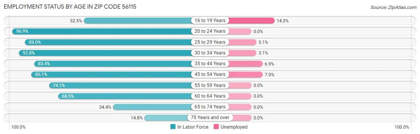 Employment Status by Age in Zip Code 56115