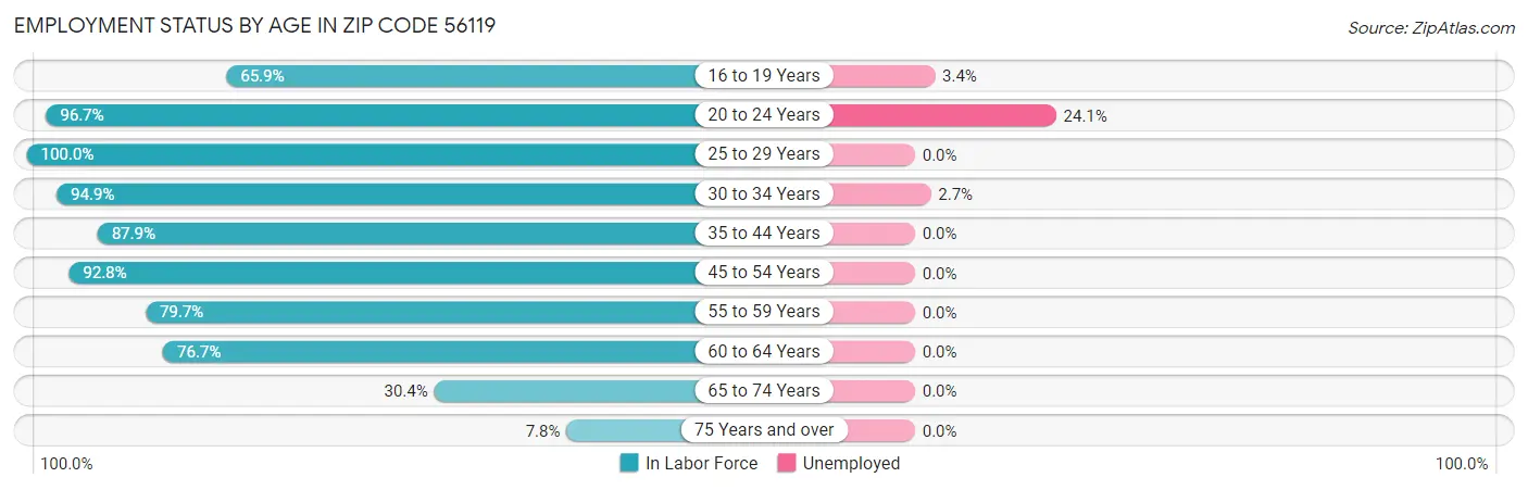 Employment Status by Age in Zip Code 56119