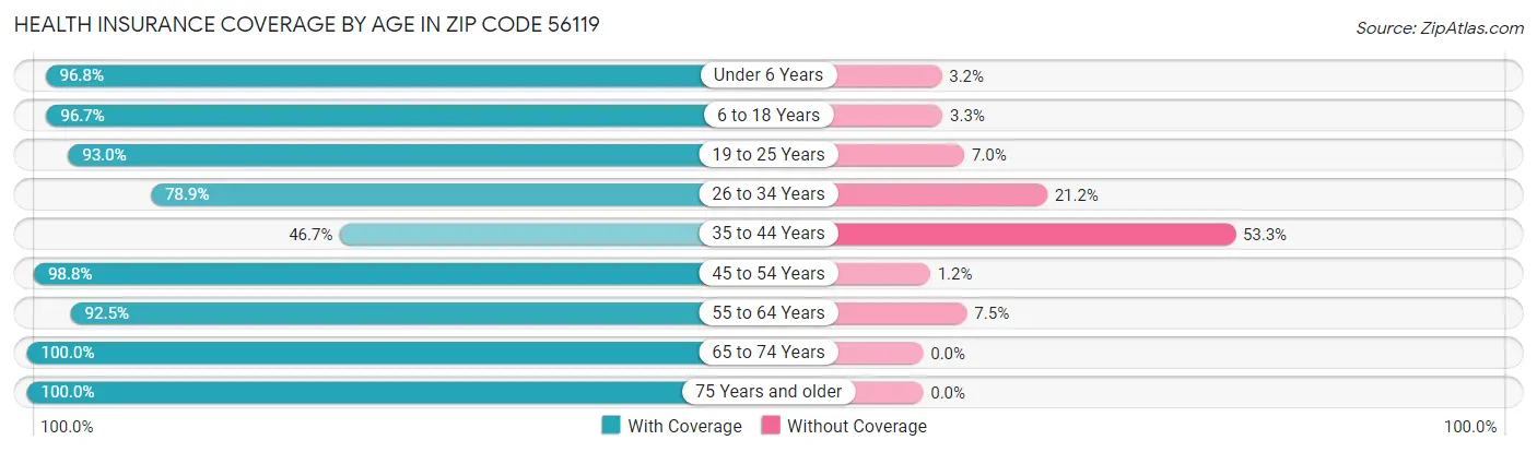 Health Insurance Coverage by Age in Zip Code 56119