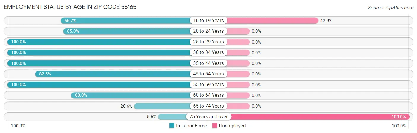 Employment Status by Age in Zip Code 56165