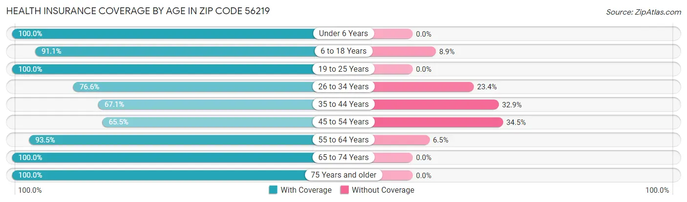 Health Insurance Coverage by Age in Zip Code 56219