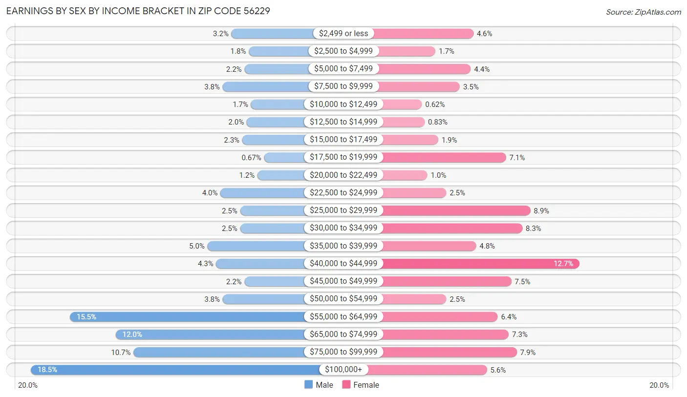 Earnings by Sex by Income Bracket in Zip Code 56229