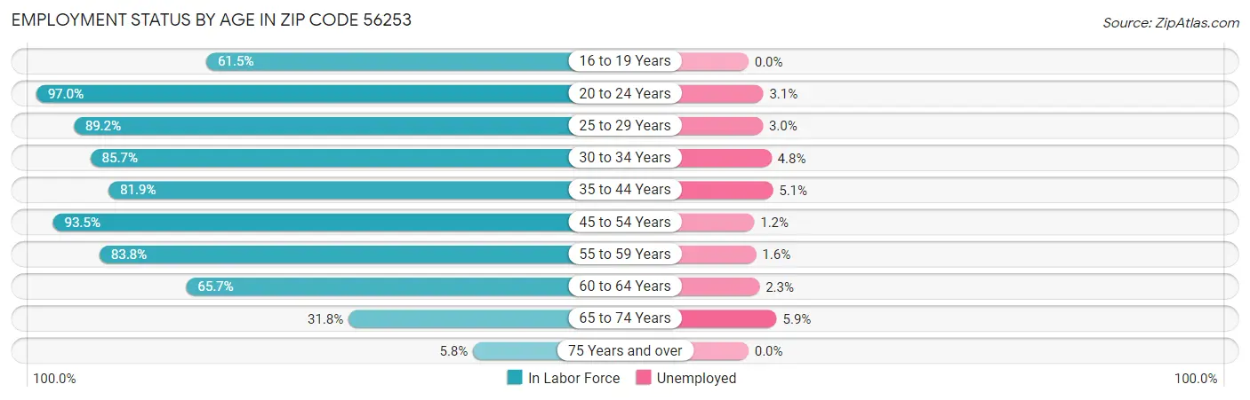 Employment Status by Age in Zip Code 56253