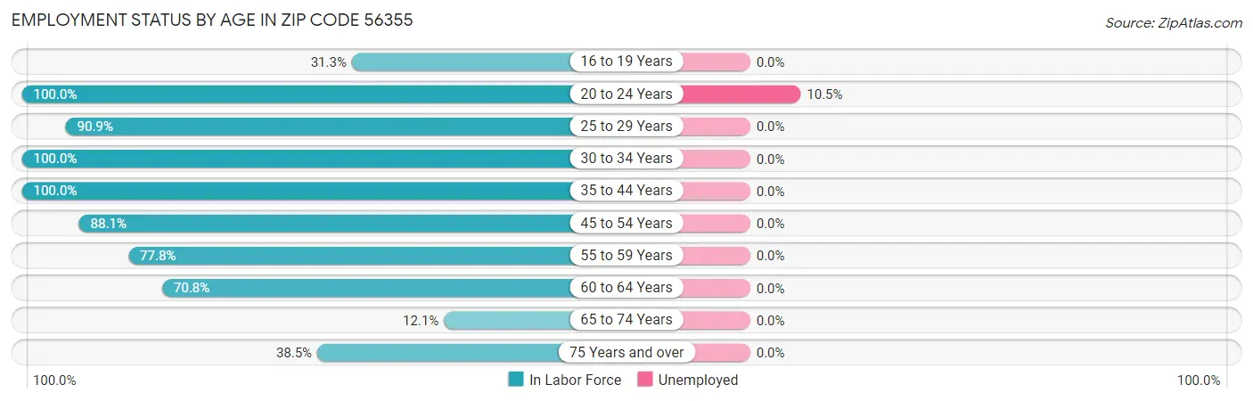 Employment Status by Age in Zip Code 56355