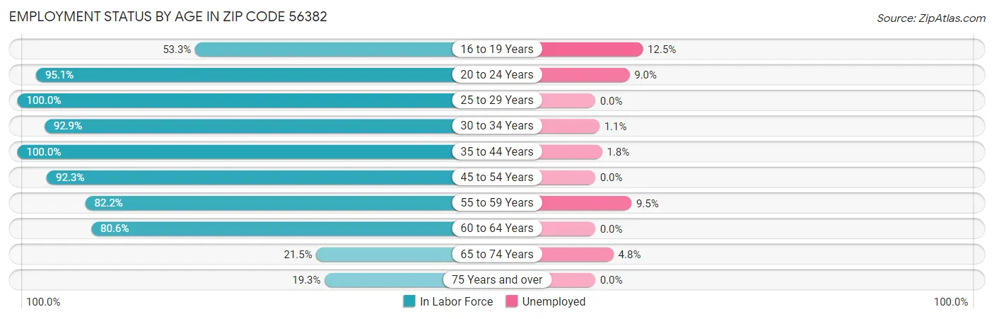 Employment Status by Age in Zip Code 56382
