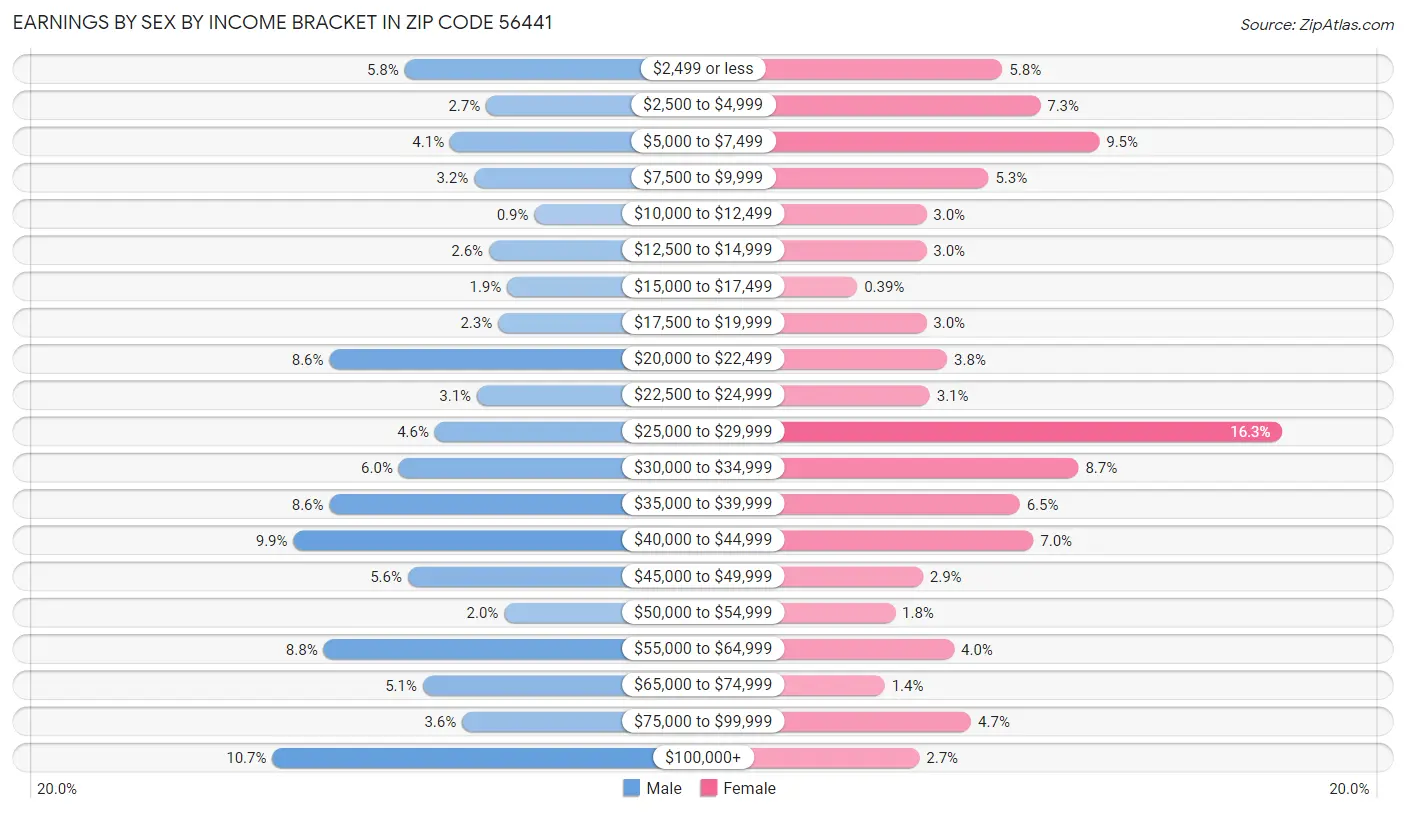 Earnings by Sex by Income Bracket in Zip Code 56441