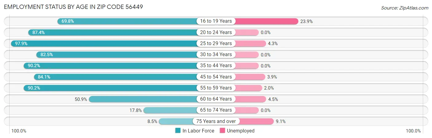Employment Status by Age in Zip Code 56449