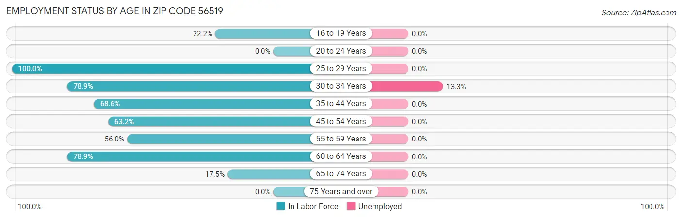 Employment Status by Age in Zip Code 56519