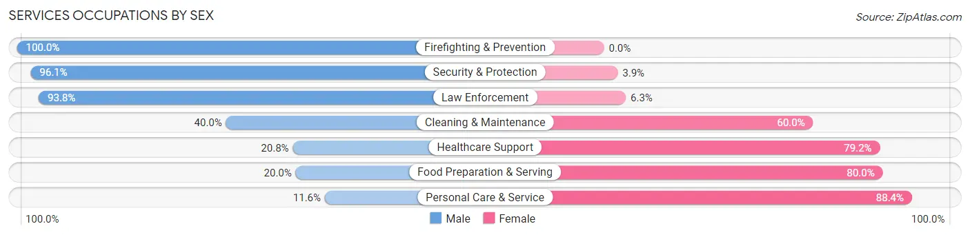 Services Occupations by Sex in Zip Code 56549