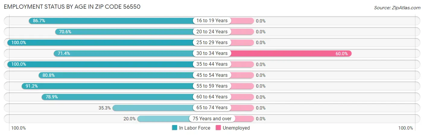 Employment Status by Age in Zip Code 56550