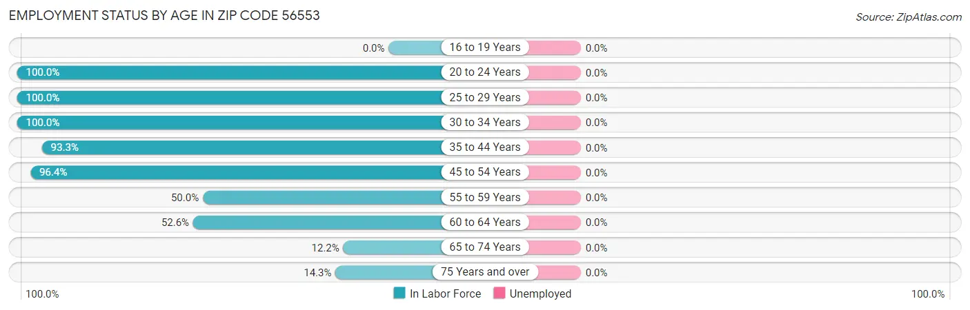 Employment Status by Age in Zip Code 56553
