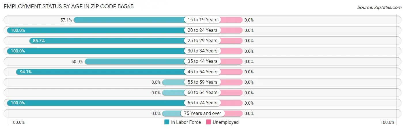 Employment Status by Age in Zip Code 56565