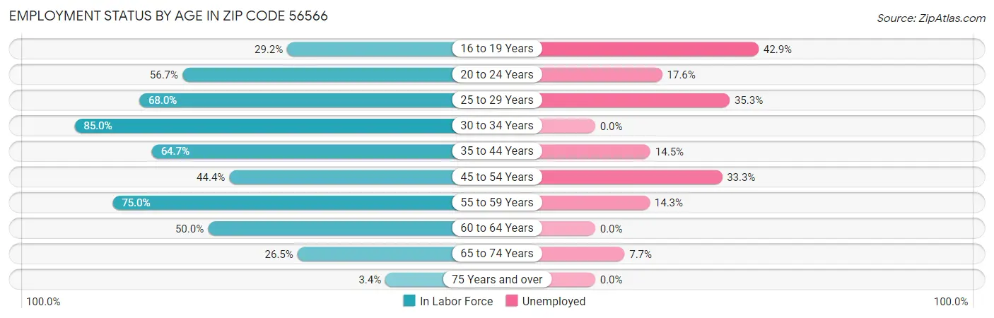 Employment Status by Age in Zip Code 56566