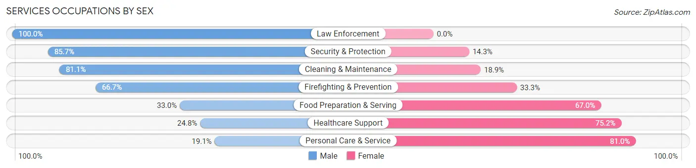 Services Occupations by Sex in Zip Code 56573