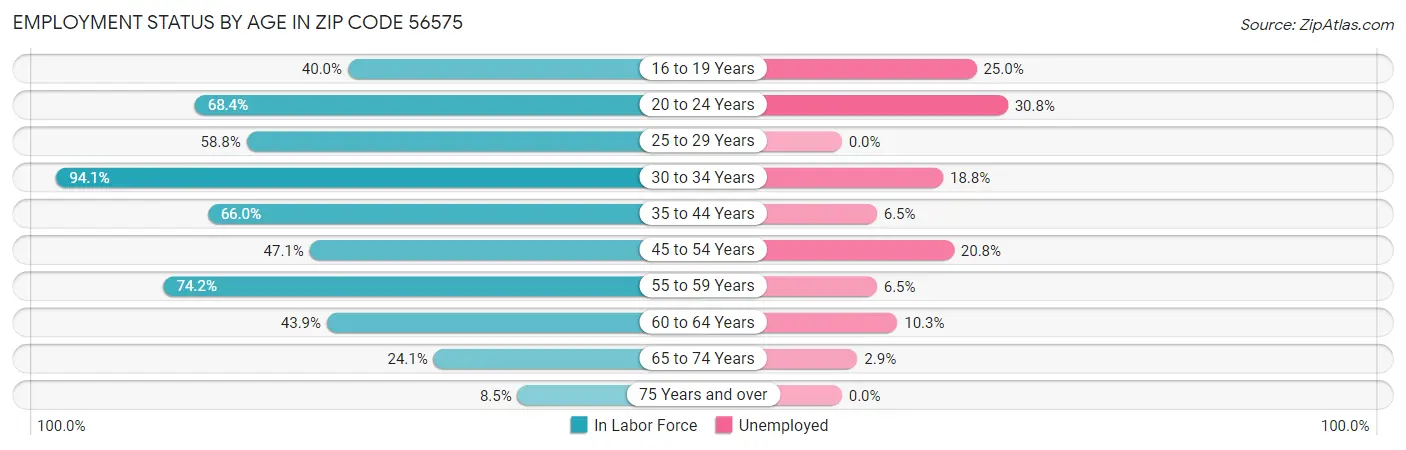 Employment Status by Age in Zip Code 56575