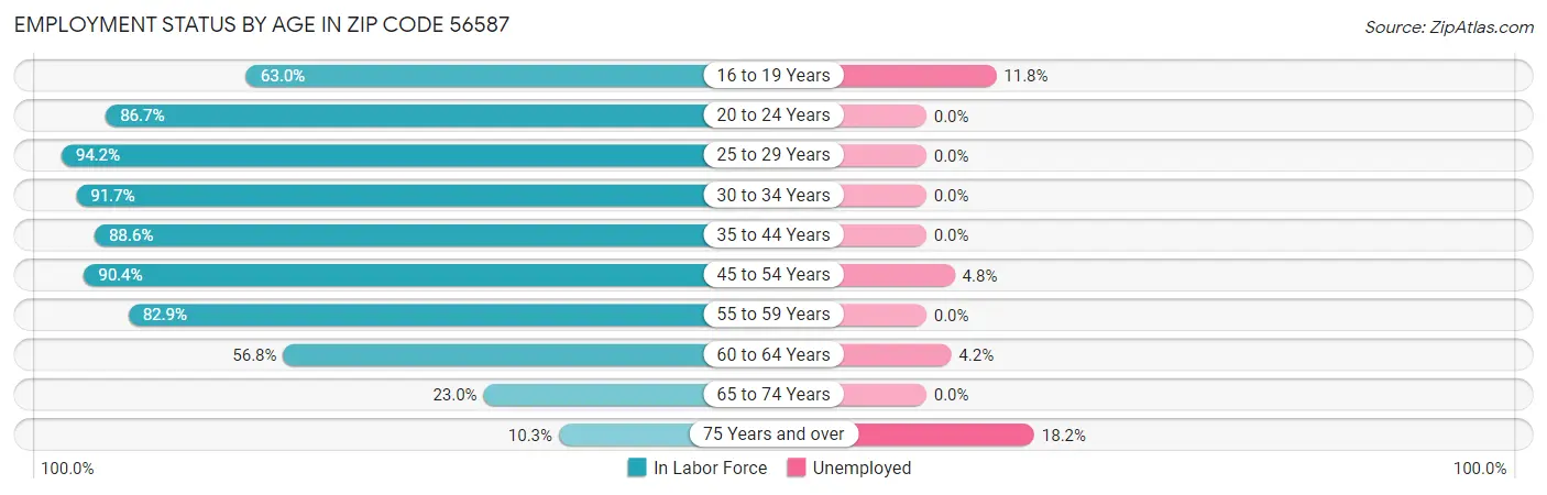 Employment Status by Age in Zip Code 56587
