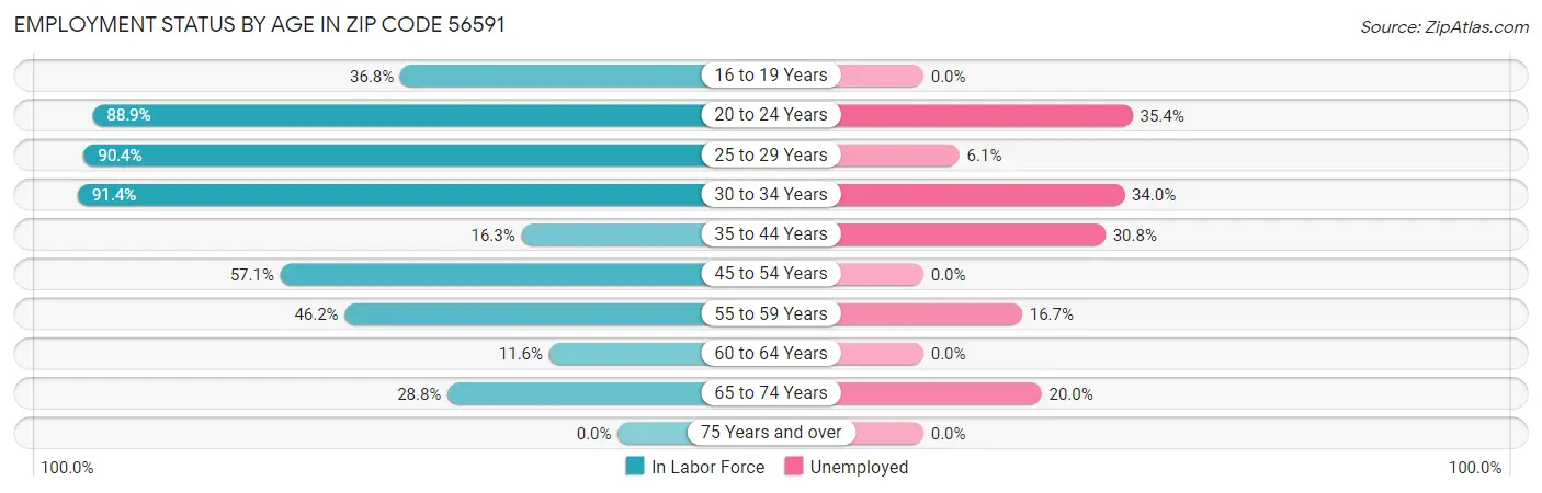 Employment Status by Age in Zip Code 56591