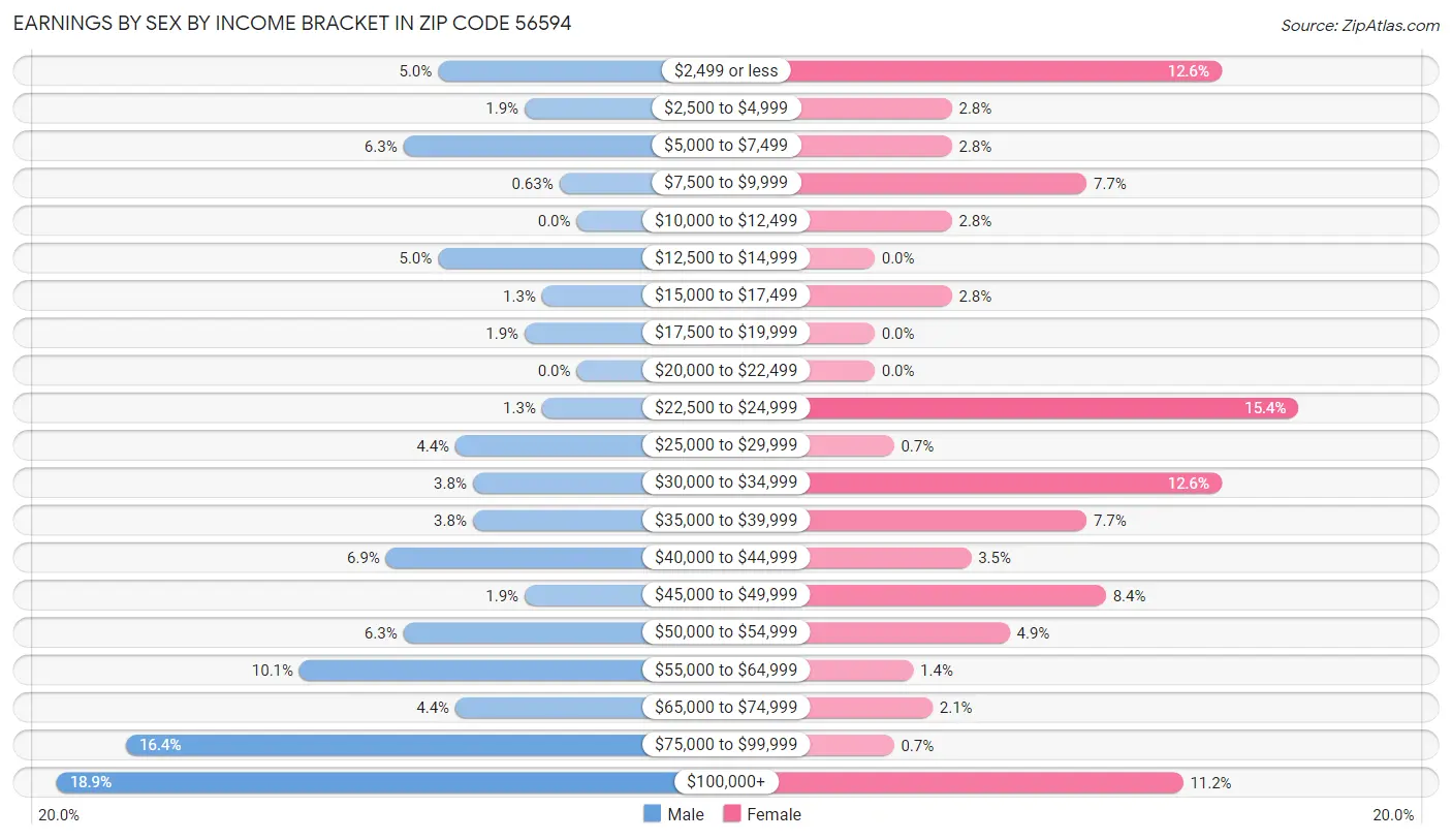 Earnings by Sex by Income Bracket in Zip Code 56594