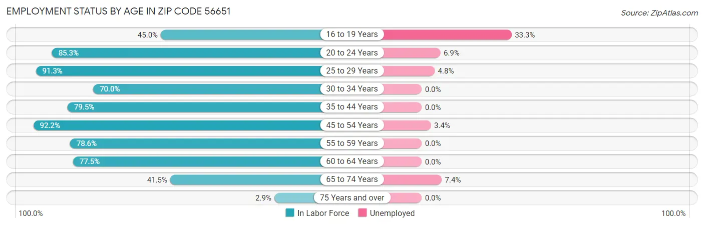 Employment Status by Age in Zip Code 56651