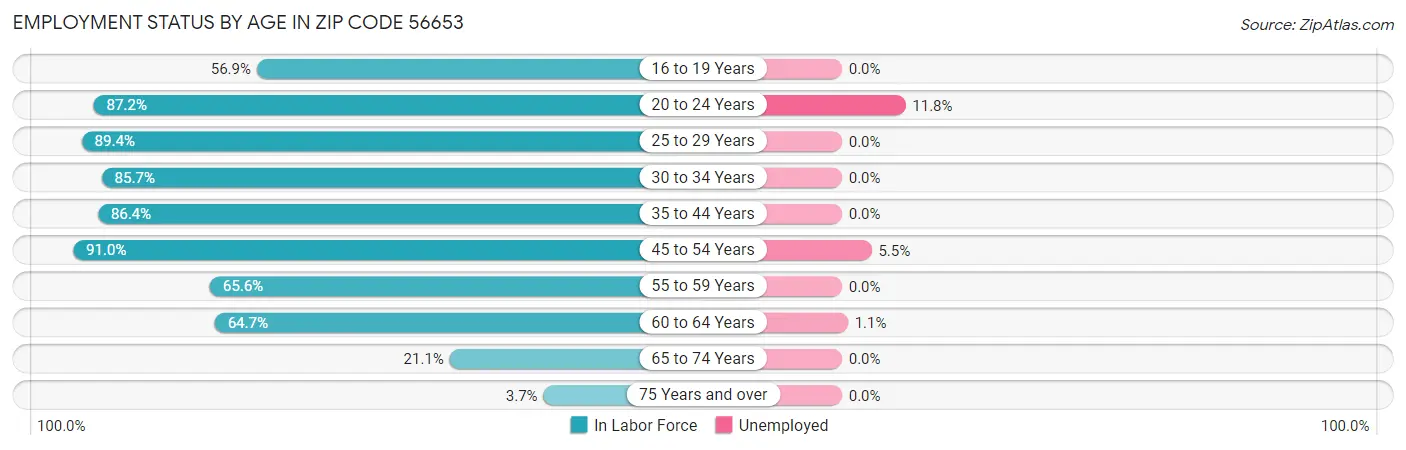 Employment Status by Age in Zip Code 56653